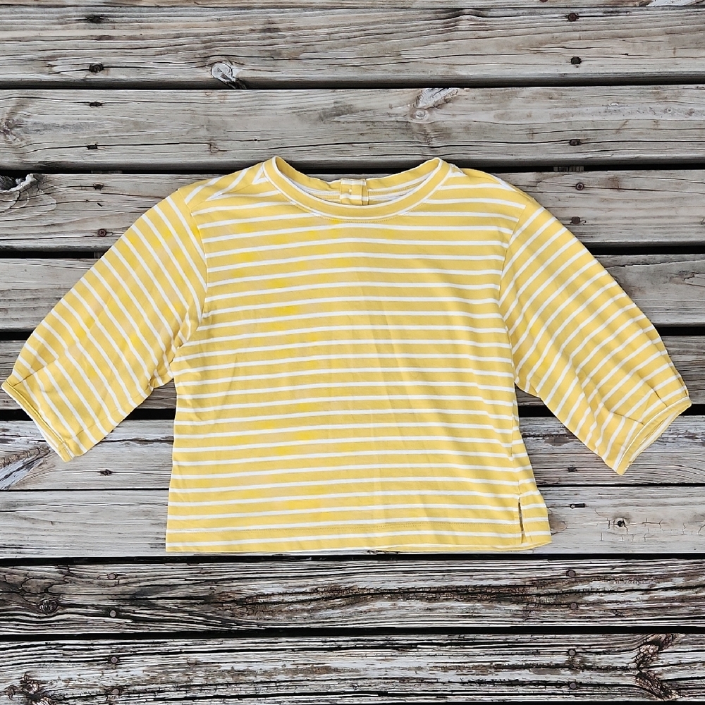 Maeve By Anthropologie Yellow White Striped Top Casual X-Small XS 100% Cotton